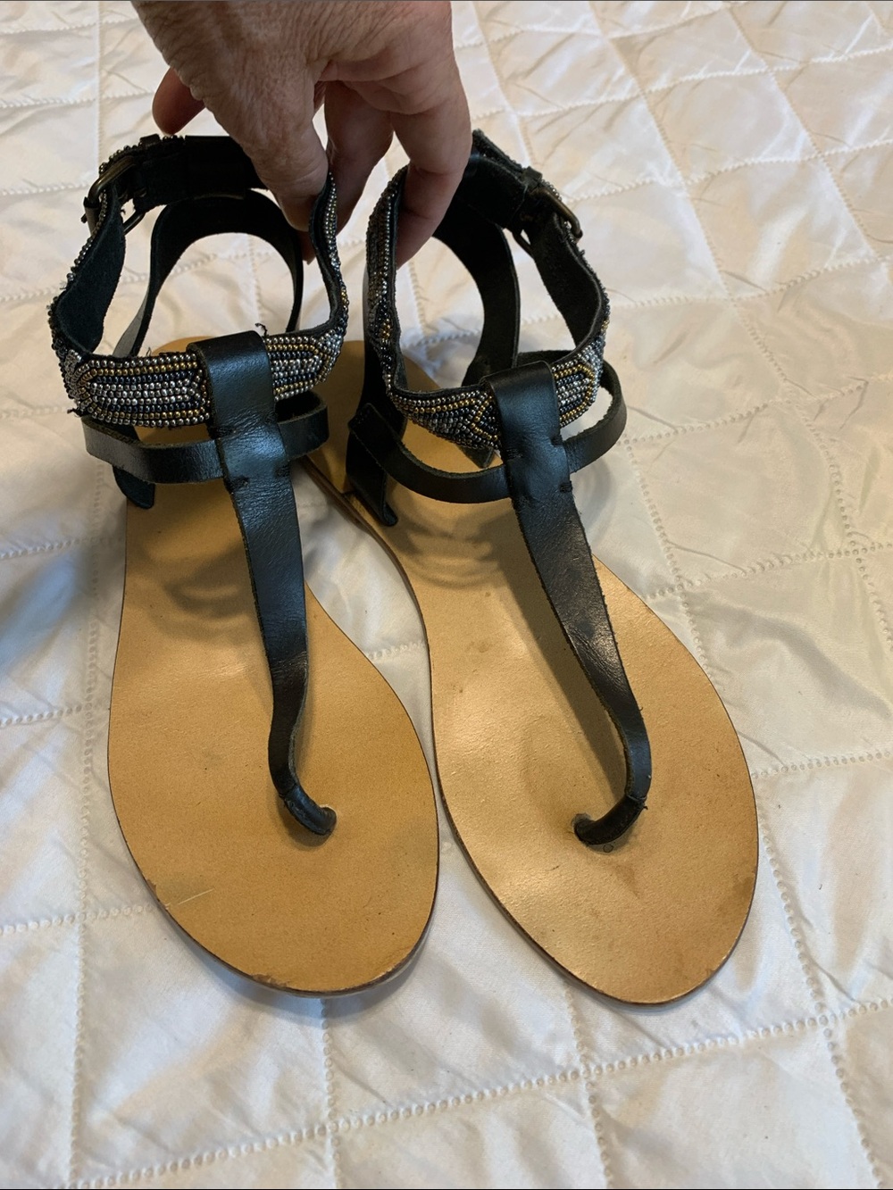 Ecoté Black T-Strap Beaded Sandals